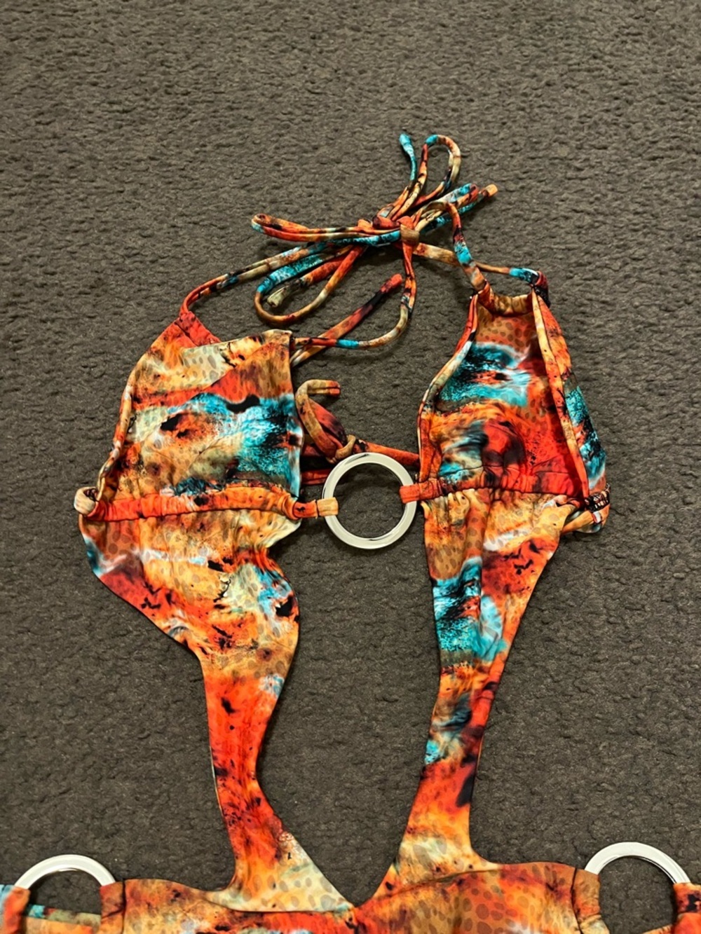 Cutout One-Piece Swimsuit in Abstract Orange Print - Picture 11 of 11